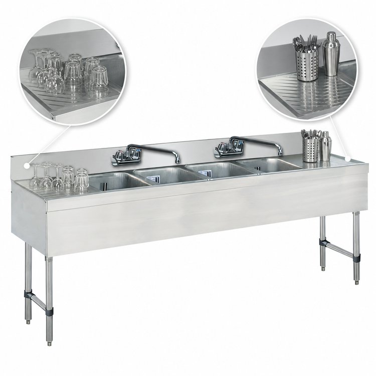 Product image #4 for Advance Tabco Special Value Series 4-Compartment Underbar Sink Unit with Left and Right Drainboards
