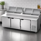 Thumbnail image #4 for Beverage Air DP93HC 93-Inch 3-Door Pizza/Deli Refrigerated Prep Table with 4 Full-Size Pan Top and Cutting Board