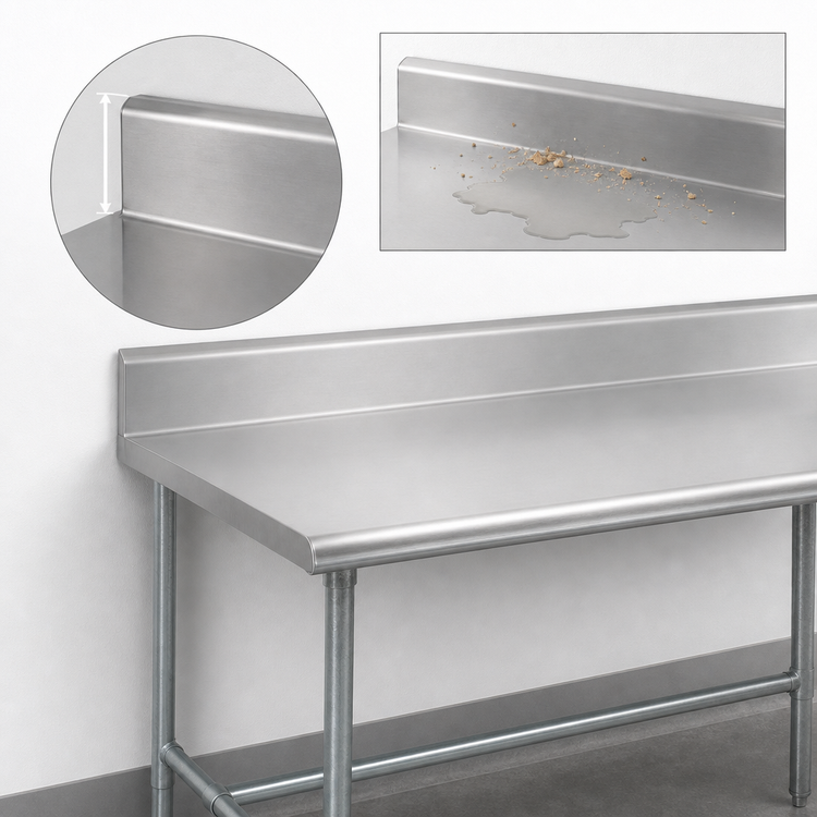 Product image #4 for Advance Tabco 144 Inch x 30 Inch 16-Gauge 430 Stainless Steel Work Table with 5 Inch Backsplash and Galvanized Open Base