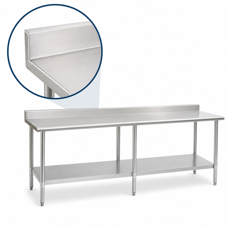 Product image #4 for Eagle Group Budget Series 108-Inch x 36-Inch 430 Stainless Steel Work Table with 4-1/2-Inch Backsplash and Adjustable Undershelf