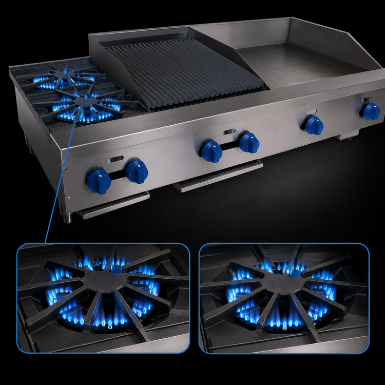 Product image #4 for Comstock-Castle 54 Inch Countertop Gas Char-Broiler/Griddle Combination, 24 Inch Griddle, 18 Inch Broiler