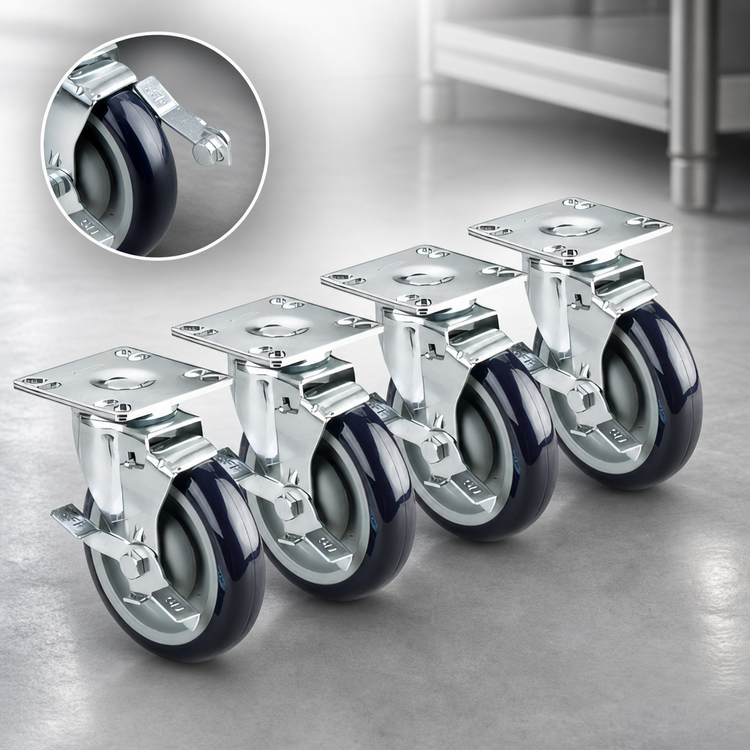 Product image #4 for Krowne 5-Inch Plate-Mount Caster Set with Brakes
