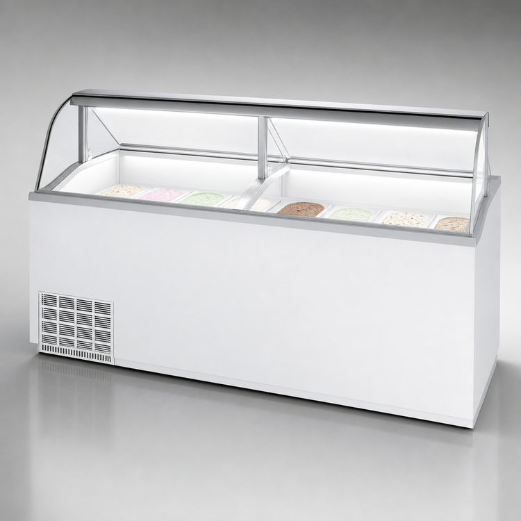 Product image #4 for Turbo Air 89-Inch White Ice Cream Dipping Cabinet with Curved Glass Top, 16 Top Tub Capacity