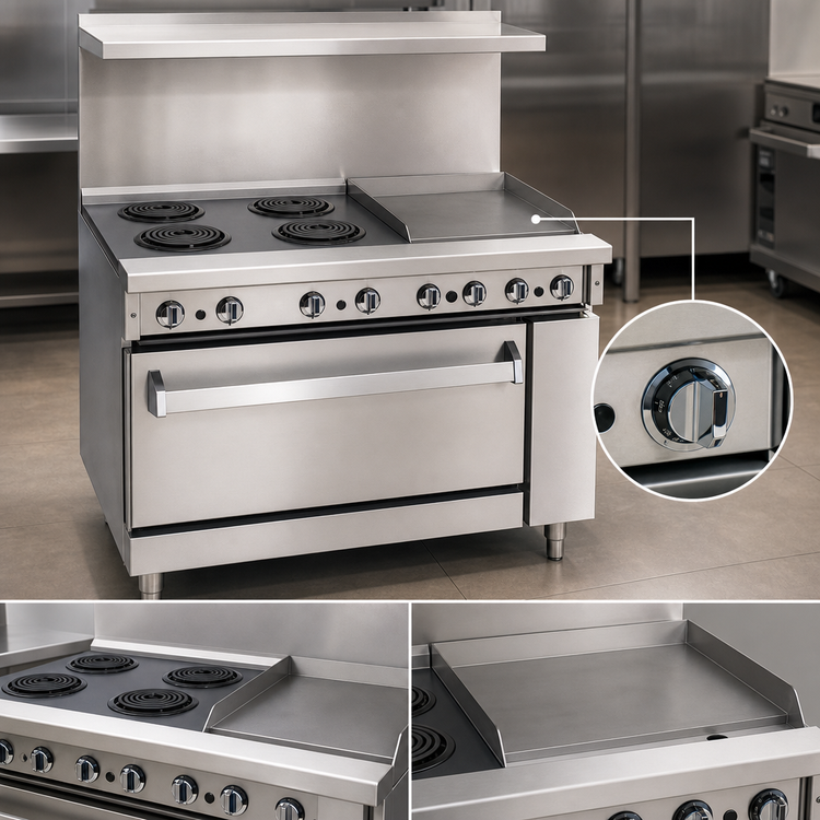 Product image #4 for Imperial Pro Series 36-Inch Electric Restaurant Range with 4 Round Elements, 12-Inch Thermostatic Griddle, and Convection Oven
