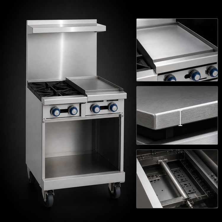 Product image #4 for Imperial Pro Series 24-Inch Gas Restaurant Range with 2 Open Burners, 12-Inch Griddle, and Open Cabinet Base