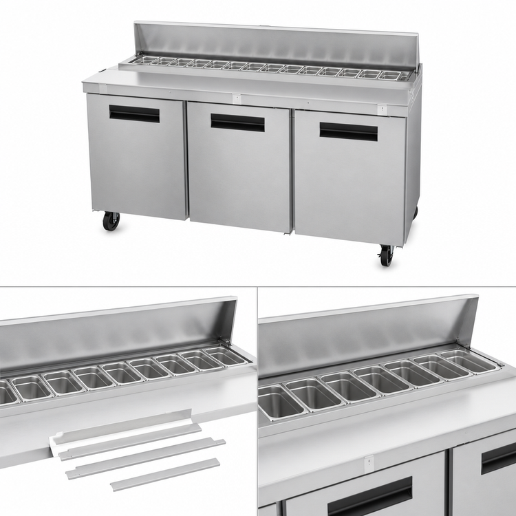 Product image #4 for Hoshizaki Steelheart SR72B-12 72-Inch Three-Section Sandwich Top Refrigerated Prep Table