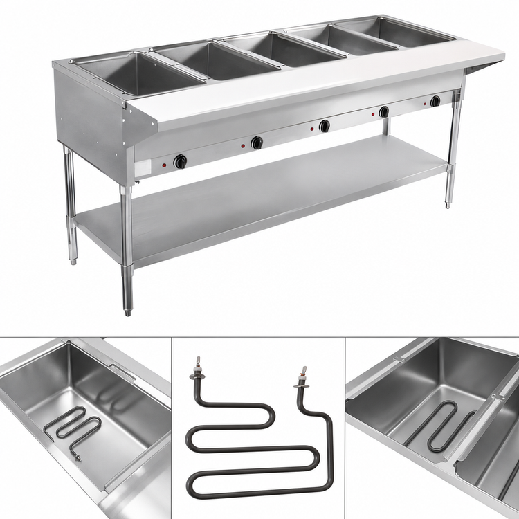 Product image #4 for BevLes Electric Dry Heat Steam Table with 5 Open Pan Wells, 72-Inch Wide, 208-230V