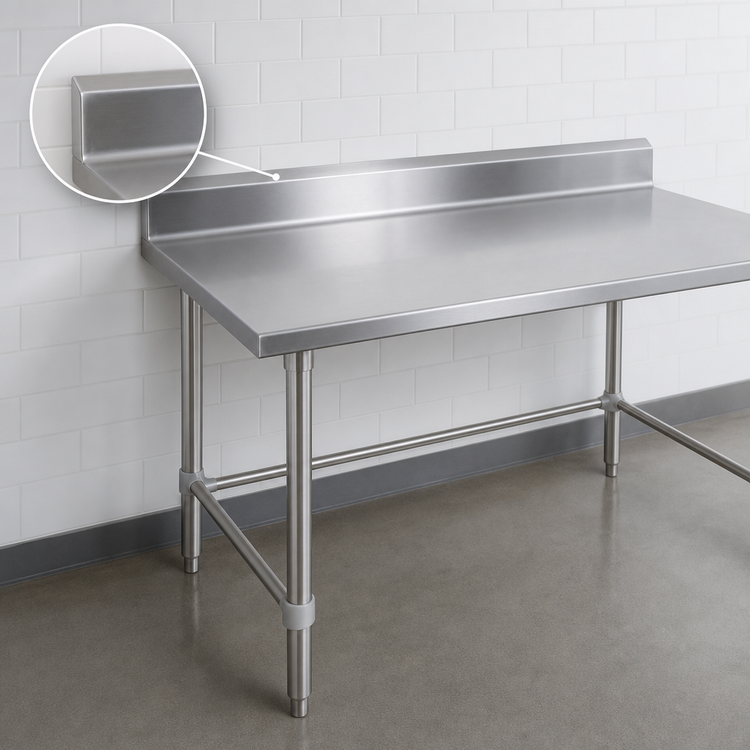 Product image #4 for John Boos Stallion 84-Inch x 36-Inch 14-Gauge Stainless Steel Work Table with 5-Inch Backsplash and Safety Edge