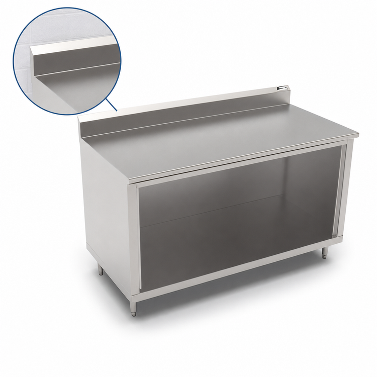Product image #4 for John Boos Stainless Steel Work Table with Open Front Cabinet Base, 60 x 36 Inches, 5-Inch Backsplash