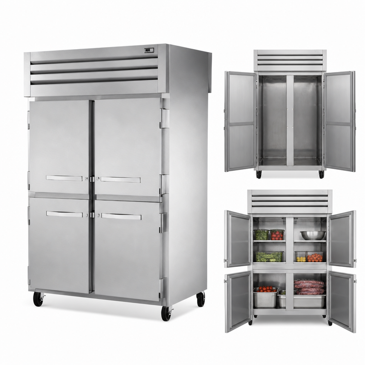 Product image #4 for True Spec Series Two-Section Stainless Steel Pass-Thru Reach-In Refrigerator with 4 Front Half Doors and 2 Rear Swing Doors