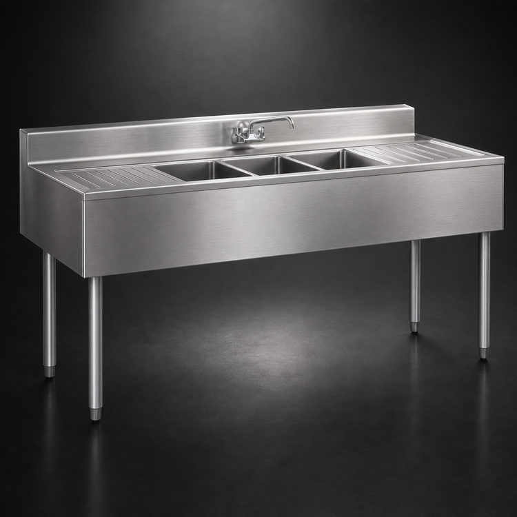 Product image #4 for Eagle Group 2200 Series Three-Compartment Underbar Sink Unit with Drainboards, 60 x 24 x 33-1/2 Inches