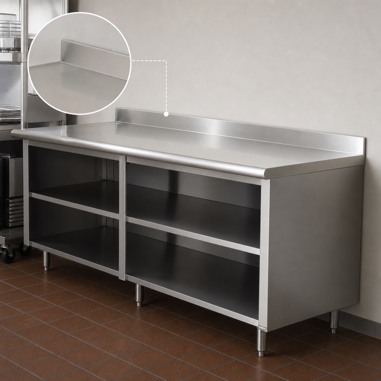 Product image #4 for Advance Tabco Special Value Economy 84-Inch x 30-Inch Open Base Work Table with 5-Inch Backsplash and Mid-Shelf