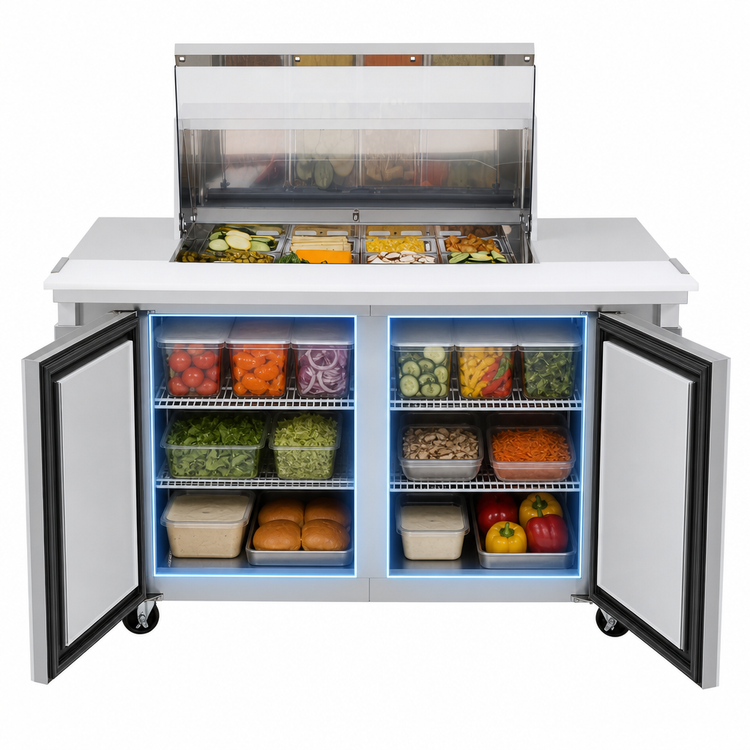 Product image #4 for Turbo Air PRO Series 48-Inch 2-Section Refrigerated Sandwich/Salad Mega Prep Table with Clear Lid