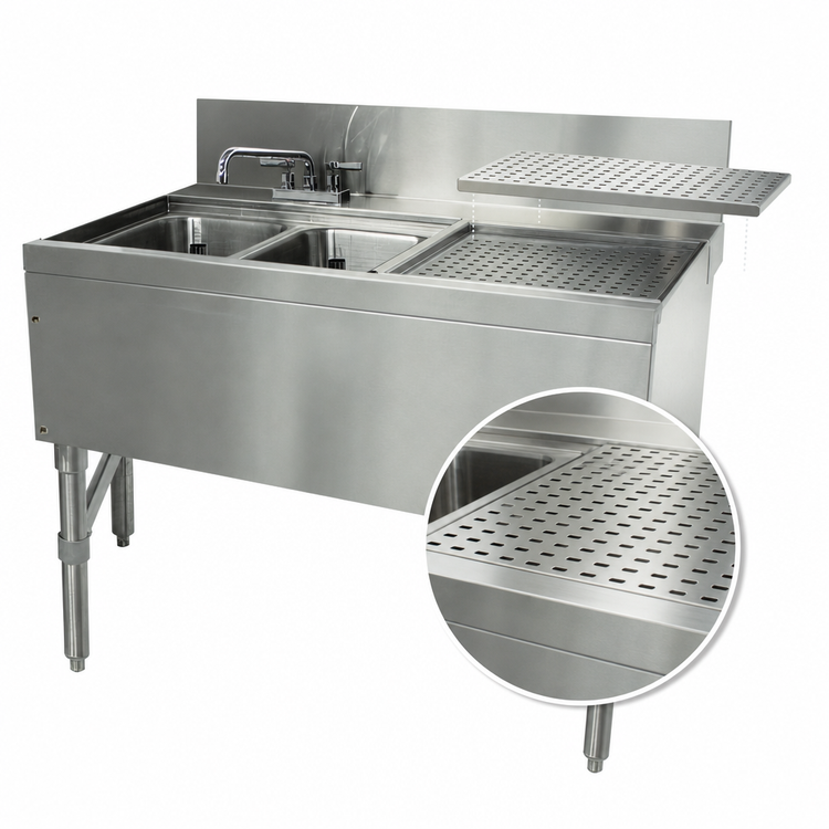 Product image #4 for Advance Tabco Prestige Supreme 48-Inch 2-Compartment Stainless Steel Underbar Sink Unit with Right Drainboard and Deck-Mount Faucet