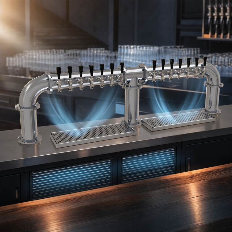 Product image #4 for Glastender Pipe Bridge Countertop Air-Cooled Draft Dispensing Tower with 14 Stainless Steel Faucets