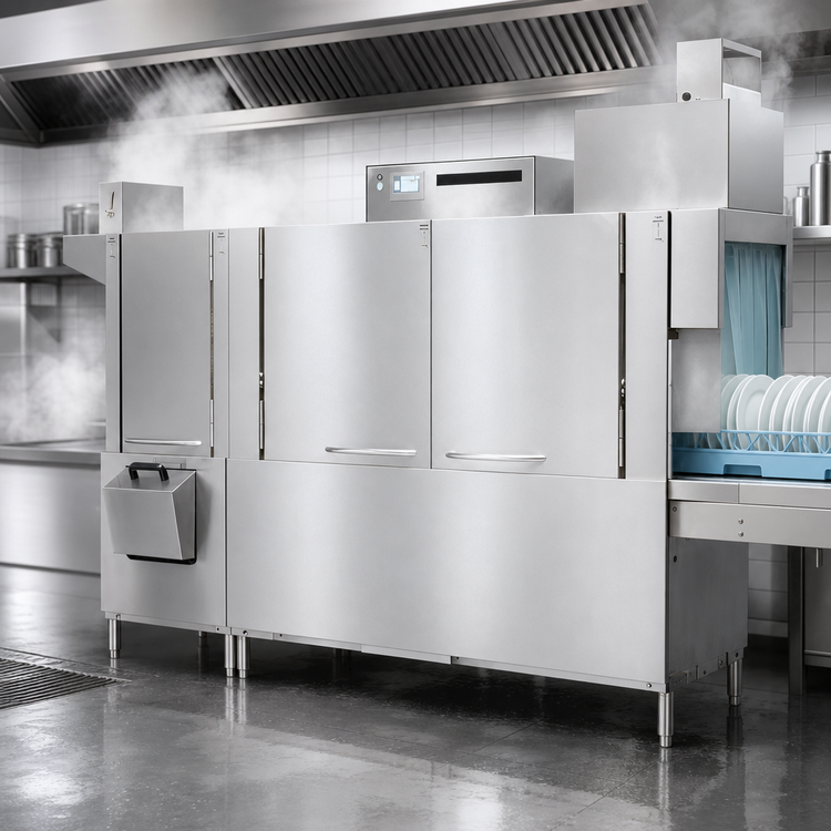 Product image #4 for Champion 86 PRO-FF High-Temperature Steam Two-Tank Front-Feed Rack Conveyor Dishwasher with 22-Inch Prewash
