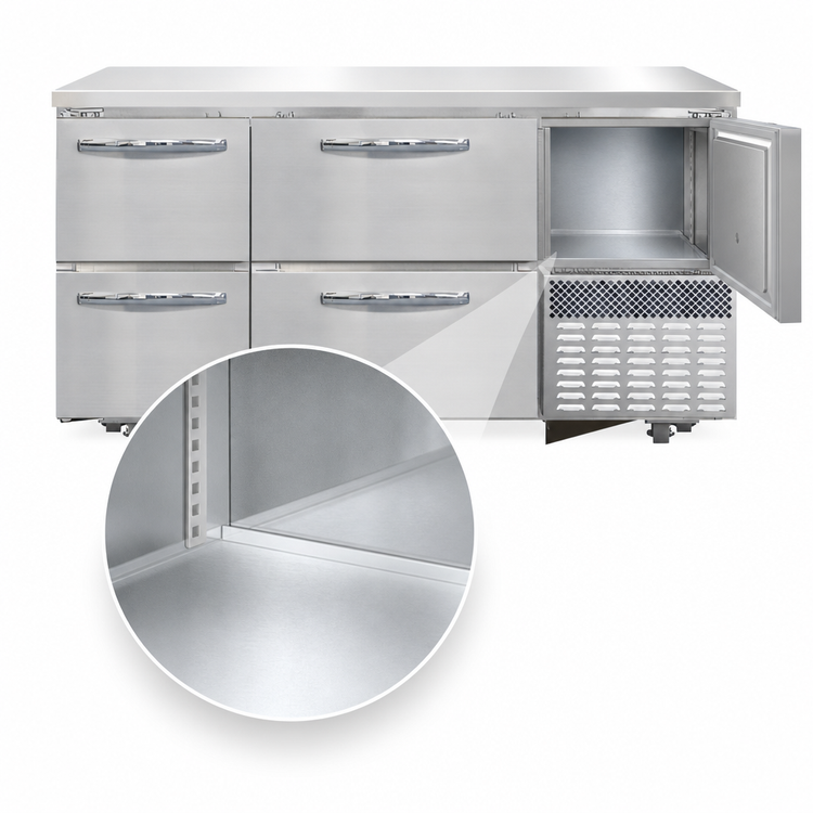 Product image #4 for Continental Refrigerator FA60N-U-D 60" Undercounter Freezer Base with Two Wide Drawers, Two Narrow Drawers, and One Half-Height Door