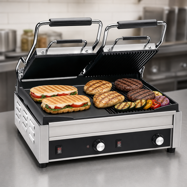 Product image #4 for Waring Panini Ottimo Double Italian-Style Panini/Flat Grill with Timer, 17 x 9.25 Inch Dual Cast Iron Plates, 240V