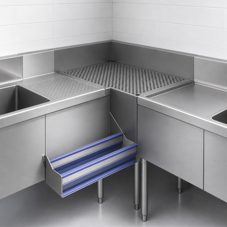 Product image #4 for Advance Tabco Prestige 90° Freestanding Corner Drainboard Filler for 30-Inch Deep Left and Right Units