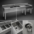 Thumbnail image #4 for Eagle Group 2200 Series BC8C-22L 96"W x 24"D Underbar Combination Unit with Left Ice Bin, 3 Sinks, Dual Drainboards, 304 Stainless Steel