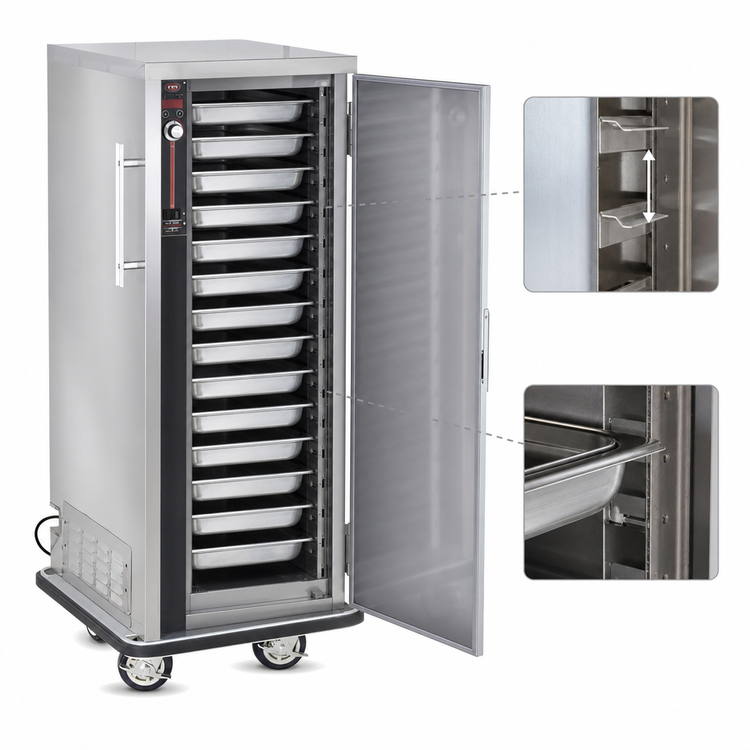 Product image #5 for FWE PS-1220-15 Mobile Heated Holding Cabinet, 15 Full-Size Pan Capacity, Humi-Temp, Stainless Steel