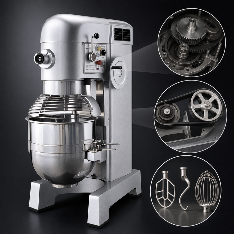Product image #4 for Omcan USA 60 Qt 4-Speed Planetary Floor Mixer with Gear and Belt Drive, #12 Hub