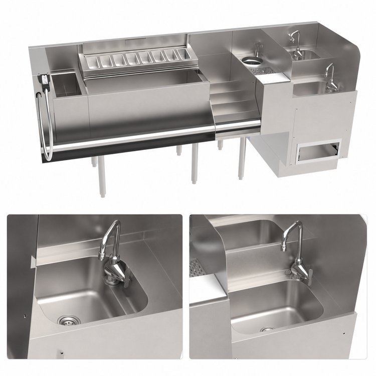 Product image #4 for Krowne Taffer Command Station 80-Inch Underbar Bar Ice Bin with Cold Plate and Dual Hybrid Sink