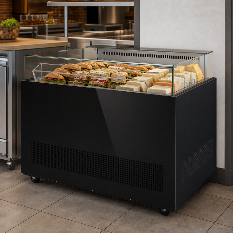 Product image #5 for Turbo Air Open Display Sandwich & Cheese Merchandiser Deli Case, 50-1/4 Inch Wide, Self-Contained Refrigeration, Straight Glass Front