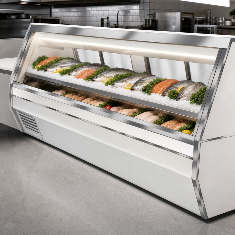 Product image #4 for Howard-McCray 35 Series SC-CFS35-10-LED Double Duty Fish and Poultry Self-Contained Refrigerated Service Case, 119 Inch, White, LED Lighting
