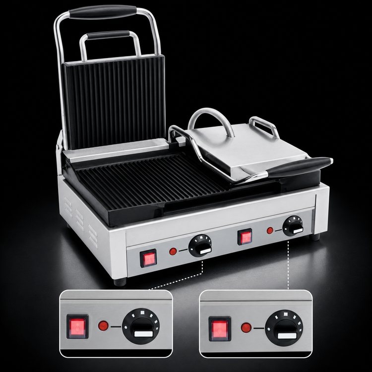 Product image #4 for Eurodib Double-Sided Commercial Panini Press with 18" x 11" Cast Iron Plates, 240V
