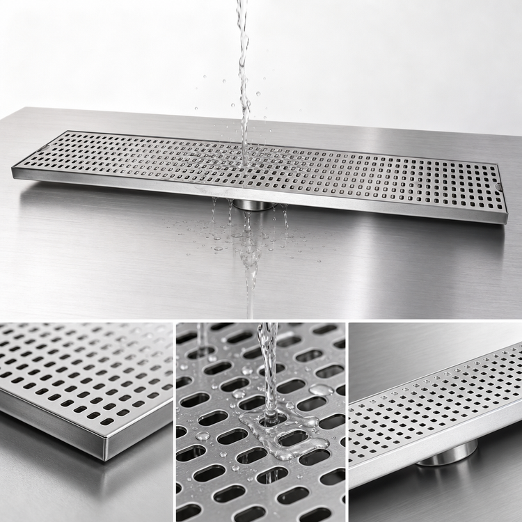 Product image #4 for 39-Inch Surface Mount Stainless Steel Drip Tray with Perforated Grill and 3-1/2-Inch Drain Nipple