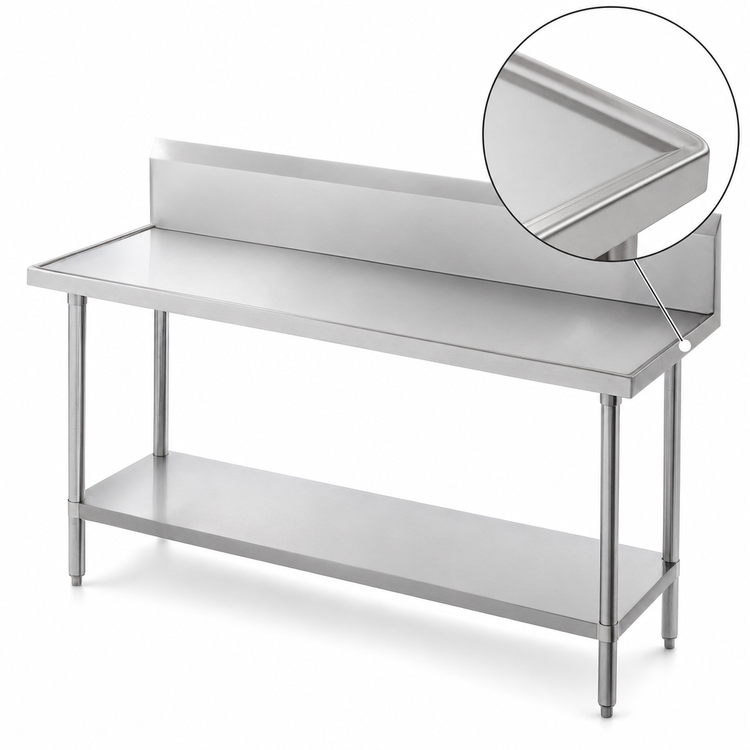 Product image #4 for Advance Tabco 144-Inch 14-Gauge 304 Stainless Steel Work Table with 10-Inch Backsplash and Undershelf
