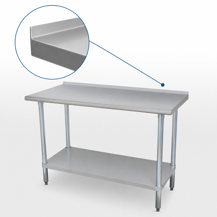 Product image #4 for Advance Tabco 84-Inch x 36-Inch Stainless Steel Work Table with 1-1/2-Inch Rear Up-Turn and Adjustable Undershelf