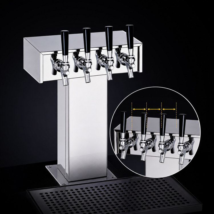 Product image #4 for Perlick Century Extra High 4-Faucet Glycol-Cooled Tee Draft Beer Tower, Polished Chrome