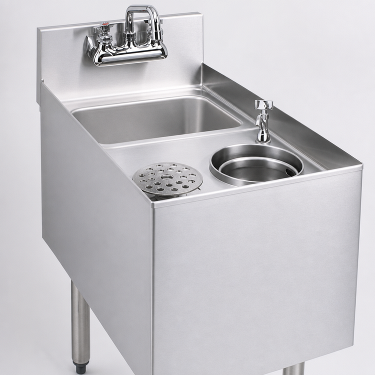 Product image #4 for CHOICE 14-Inch Free-Standing Stainless Steel Underbar Mixology Unit with Sink Bowl, Rinser Faucet, and 6-Inch Dipper Well