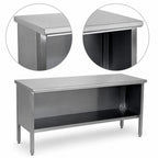 Thumbnail image #4 for John Boos EBOS4-30144 144"W x 30"D Stainless Steel Open-Front Enclosed Base Work Table, 14-Gauge 300 Series Top, Fixed Undershelf