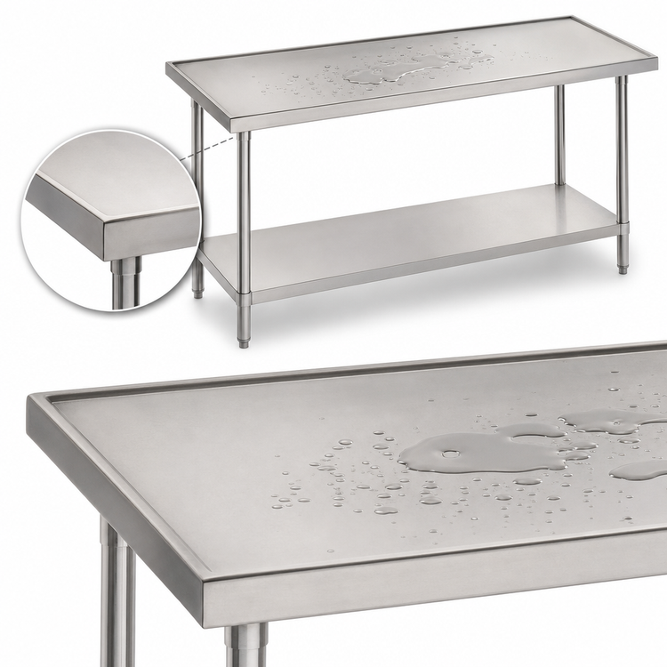 Product image #4 for Advance Tabco 84-Inch x 36-Inch 14-Gauge 304 Stainless Steel Work Table with Adjustable Undershelf