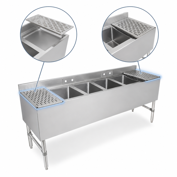 Product image #4 for John Boos 4-Compartment Underbar Sink Unit with Dual 12-Inch Drainboards, 72 x 21 Inches