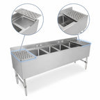 Thumbnail image #4 for John Boos UBS4-2172-2D12 4-Compartment Underbar Sink with Dual 12-Inch Drainboards, Stainless Steel, 72 x 21 Inches
