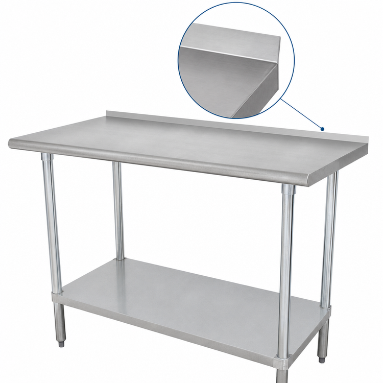 Product image #4 for Advance Tabco 144-Inch x 36-Inch 14-Gauge 304 Stainless Steel Work Table with Rear Up-Turn and Galvanized Undershelf