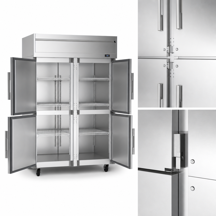 Product image #4 for Victory Elite™ V-Core™ 52-Inch Two-Section Reach-In Freezer with Four Half-Height Solid Doors, 45.2 Cu. Ft., Top-Mounted Self-Contained Refrigeration