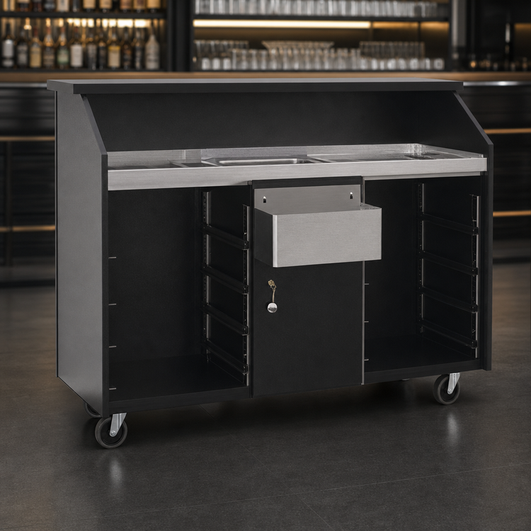 Product image #4 for Eagle Group Deluxe Portable Bar with Left Locking Cabinet, Black Melamine, 63-Inch Wide