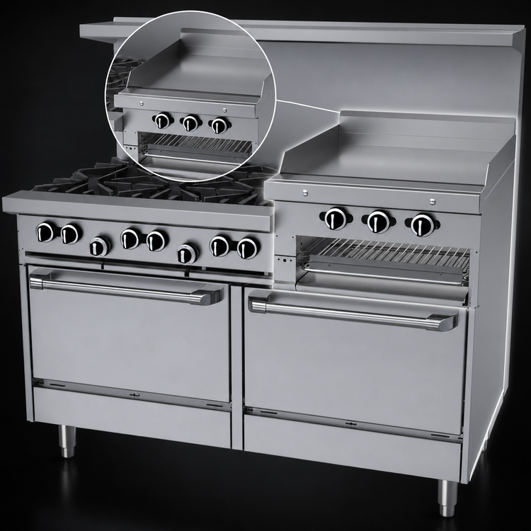 Product image #4 for Garland G Starfire Pro 60-Inch Commercial Gas Range with 6 Open Burners, 24-Inch Raised Griddle/Broiler and 2 Standard Ovens