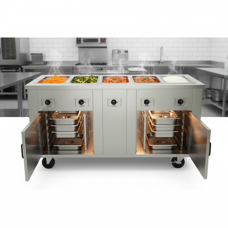 Product image #3 for DineXpress DXP4HFHIB 4-Well Electric Hot Food Serving Counter with Heated Base, 60"