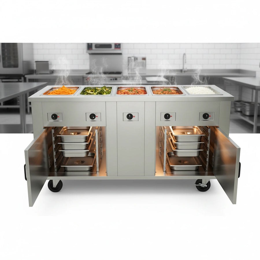Keep prepared foods warm and ready for service in the convenient, integrated heated storage base.