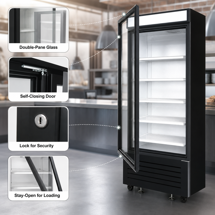 Product image #4 for Atosa 1-Section Black Glass Door Refrigerator Merchandiser, 8.3 Cu. Ft., Bottom-Mount Self-Contained