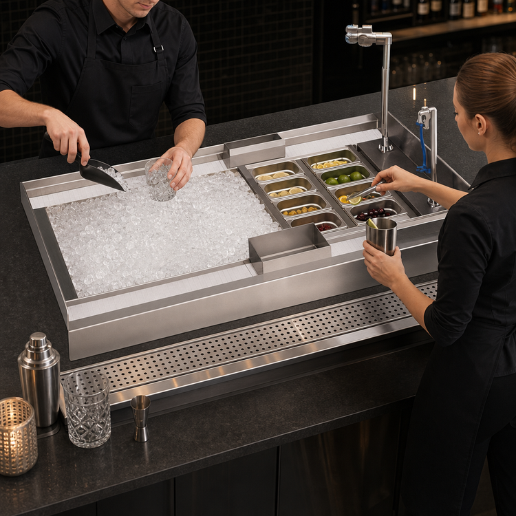 Product image #4 for La Rosa Refrigeration 34-Inch Drop-In Double-Service Ice/Water/Cocktail Unit with 9-Inch Deep Stainless Steel Lined Ice Bin