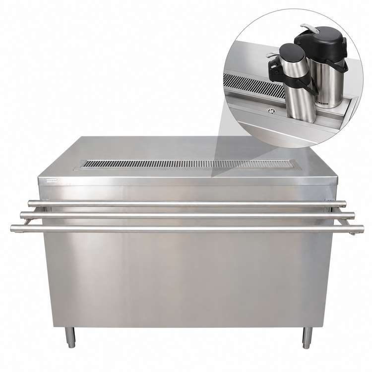 Product image #4 for 30" x 60" Stainless Steel Self-Serve Beverage Counter with Urn Trough and Hinged Locking Doors
