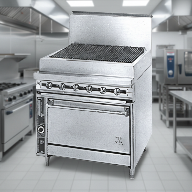 Product image #3 for Titan JTRH-60B 60 Inch Heavy Duty Gas Range Match Charbroiler with Cabinet Base
