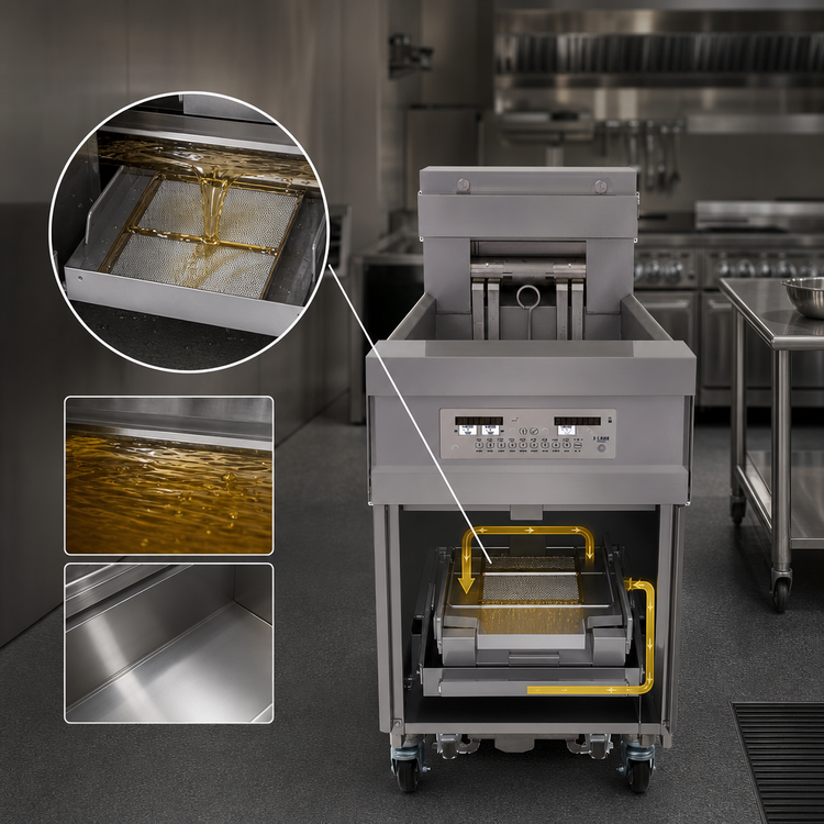 Product image #4 for Frymaster 11814EF 60 lb Electric Floor Fryer with Oil-Conserving Open-Pot Design and Built-In Filtration